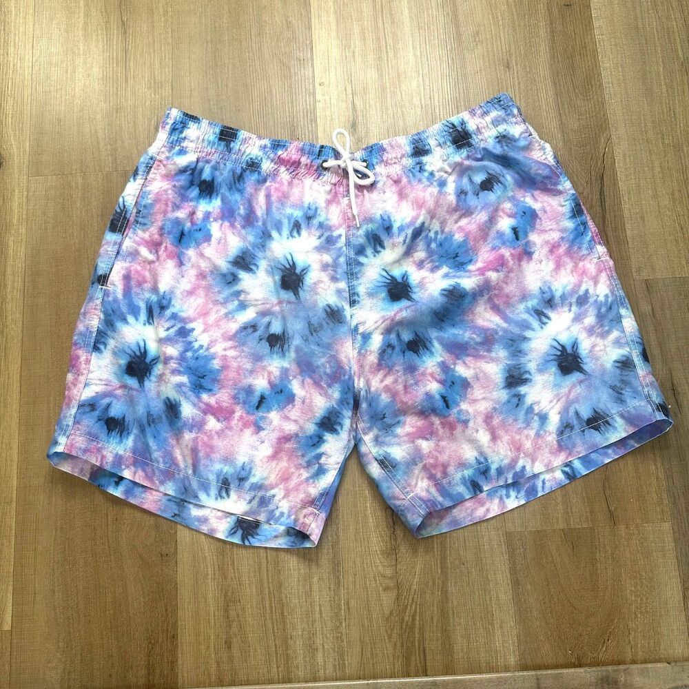 Trunks Surf & Swim Co. Mens Tie Dye Mesh Lined Drawstring Shorts XL Blue White P